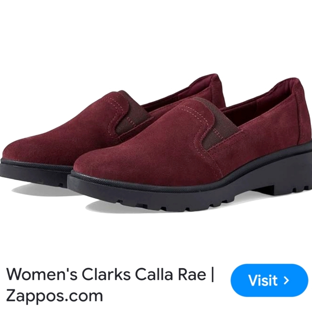 Clark's Calla Rae Shoes Loafers Burgundy Suede Flats Office Business Casual New